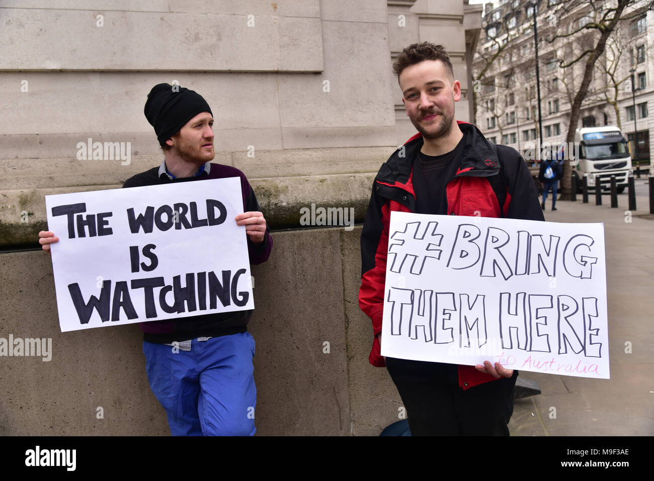 London, England, UK, 25. März 2018. Australien & Freunden in London halten Sie ein Palm Sonntag Rallye für Flüchtlinge der Grausamkeit gegen Flüchtlinge auf Nauru eine Stockfoto
