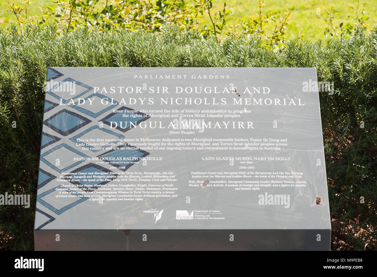 Pastor Sir Douglas und Lady Gladys Nicholls Memmorial. Stockfoto