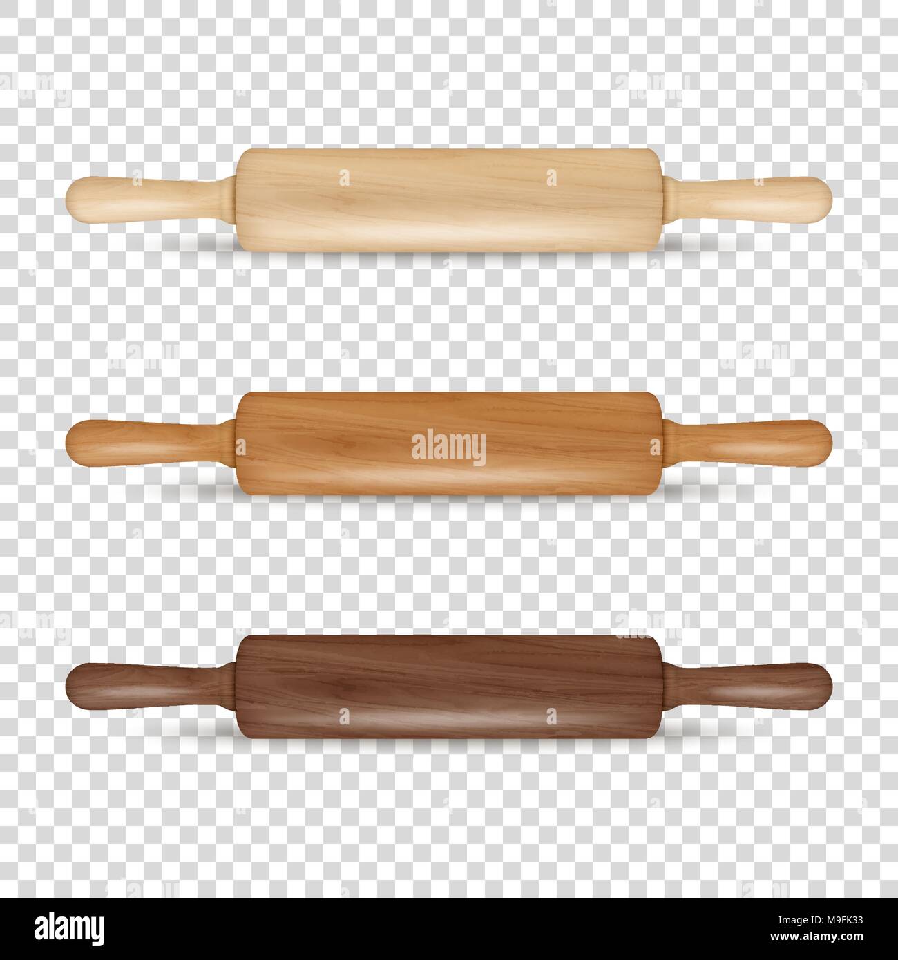 Vektor realistische 3D-Holz- rolling pin Icon Set closeup auf Transparenz grid Hintergrund isoliert. Design Template für Grafiken Stock Vektor