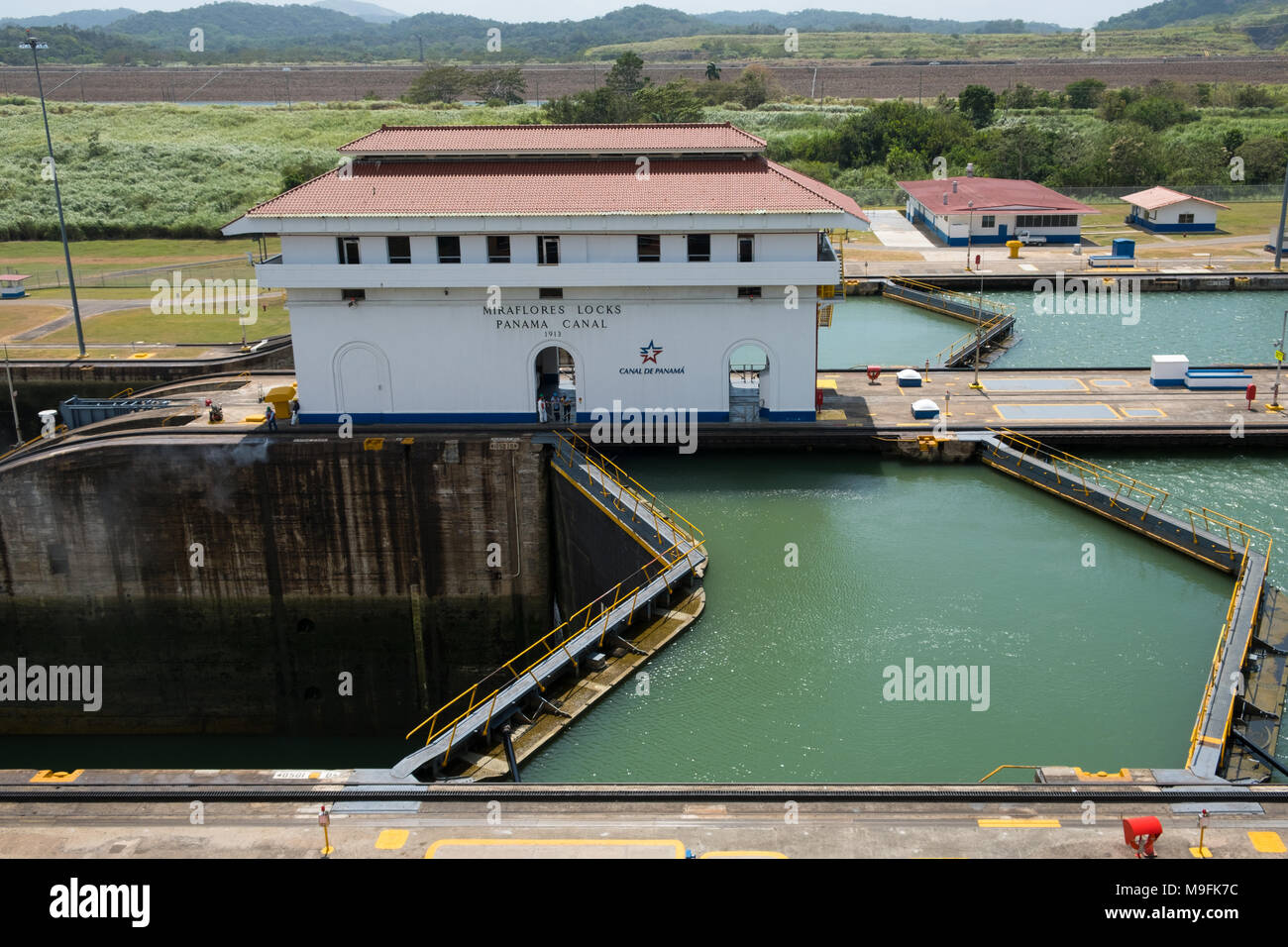 Panama City, Panama - März 2018: Der Panamakanal, Miraflores Schleusen, Panama City Stockfoto