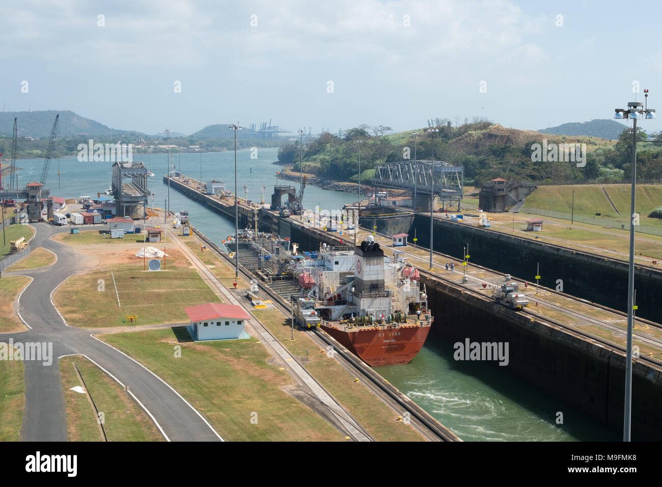 Panama City, Panama - März 2018: Der Panamakanal, Miraflores Schleusen, Panama City Stockfoto