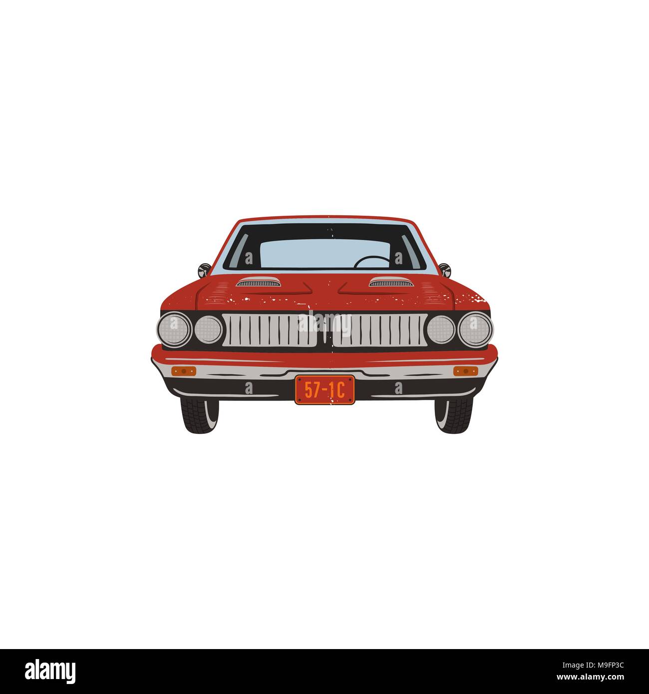 Jahrgang Hand gezeichnet Muscle Car. Retro rotes Auto symbol Design. Classic Car Emblem auf weißem Hintergrund. Vektor isoliert. American Auto-Symbol. USA automotive Thema Stock Vektor