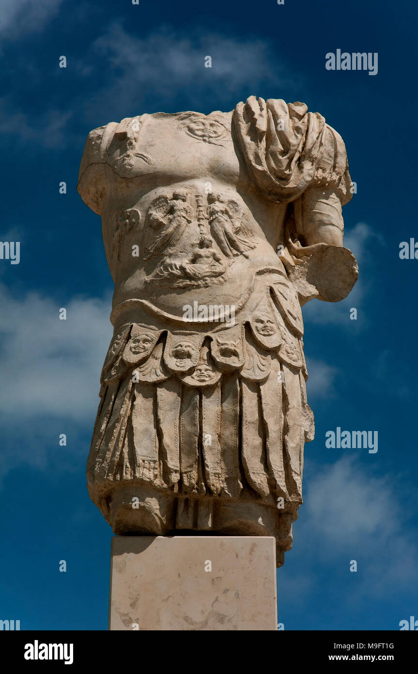 Torreparedones, iberische, römische Archäologische Park, Statue im Forum-1st Century, Baena, Provinz Córdoba, Andalusien, Spanien, Europa Stockfoto