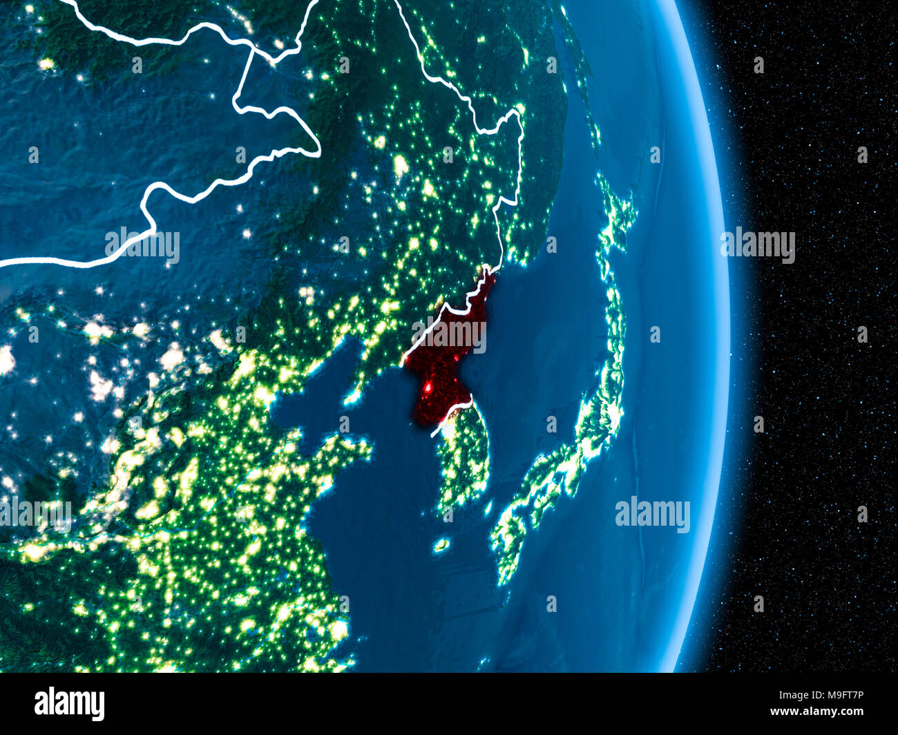 Nordkorea Aus Dem Orbit Des Planeten Erde Bei Nacht Mit Sichtbaren Grenzen Und Die Lichter Der Stadt 3d Darstellung Elemente Dieses Bild Von Der Nasa Eingerichtet Stockfotografie Alamy