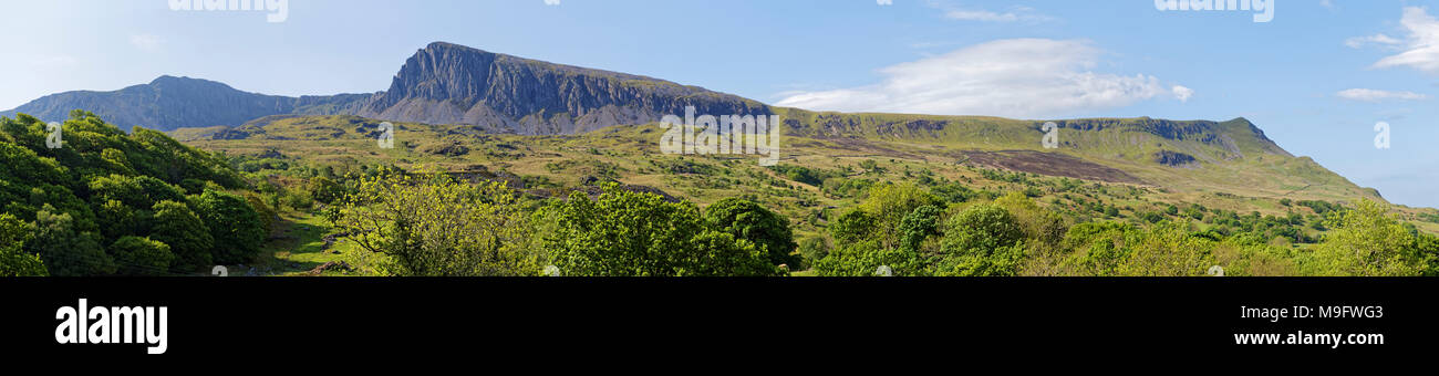 42,514.02416 Panorama dramatische Cadair Idris Berge & Rolling Hills aus der NW, am frühen Morgen im Sommer gesehen, blauer Himmel Stockfoto