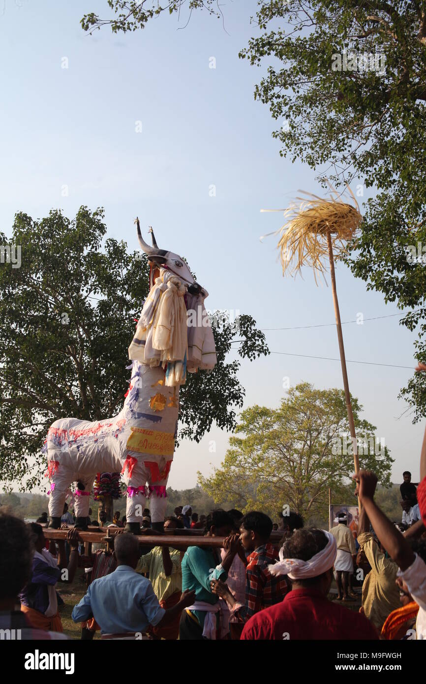 Tempelfest in Kerala, mit Prozession von kuthiravela oder Motiv Pferde Stockfoto