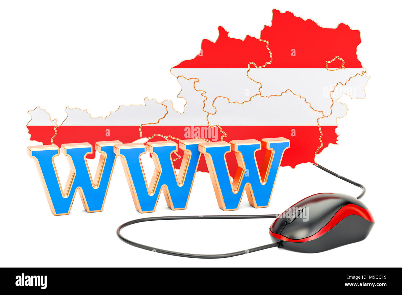 Internet in Österreich Konzept. 3D-Rendering auf weißem Hintergrund Stockfoto