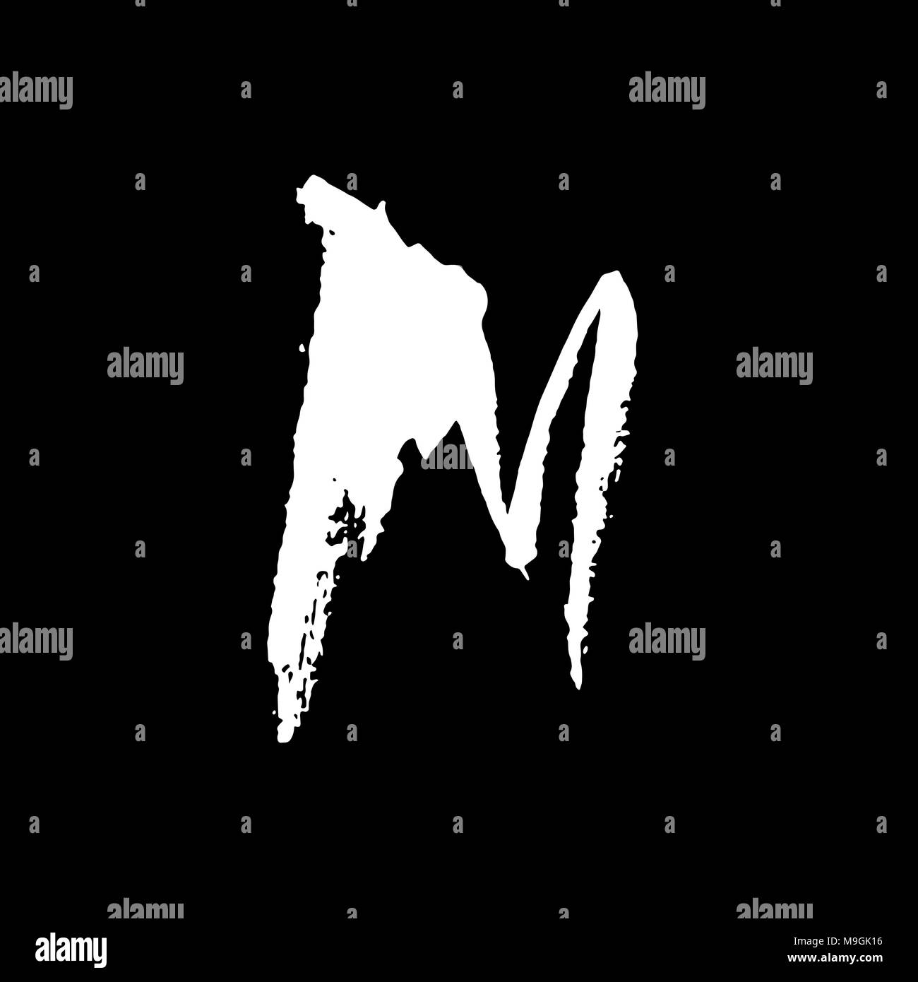 Schreiben M. handschriftlich von trockenen Bürste. Grobe Anschläge texturierte Fonts. Vector Illustration. Grunge Stil elegant Alphabets. Stock Vektor