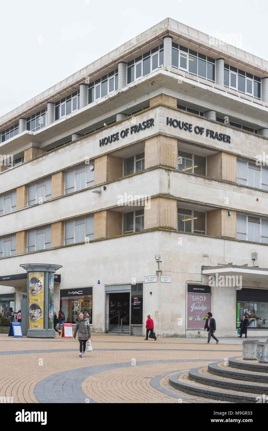 House of Fraser Plymouth, schließen. Metapher kämpfen, Einzelhändler, High Street, House of Fraser shop Verschlüsse, High Street Ausgaben fallen Stockfoto