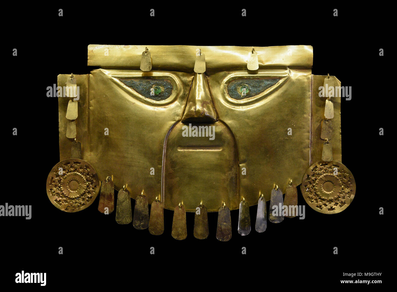 Goldene Maske des peruanischen Herren. Lambayeque - Chimu Schmuck Stockfoto