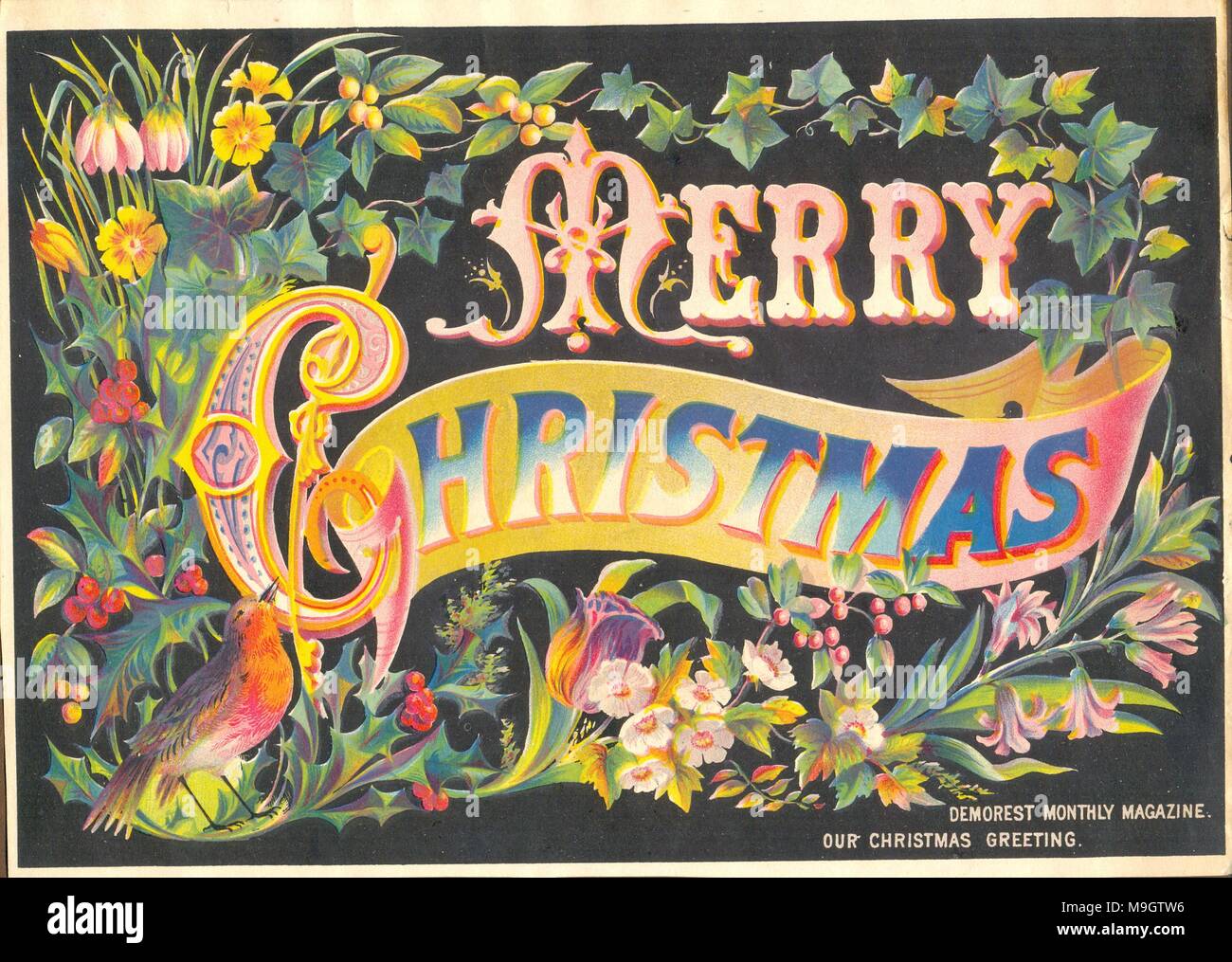 Weihnachten Gruß von Demorest monatliches Magazin 1885 Stockfoto