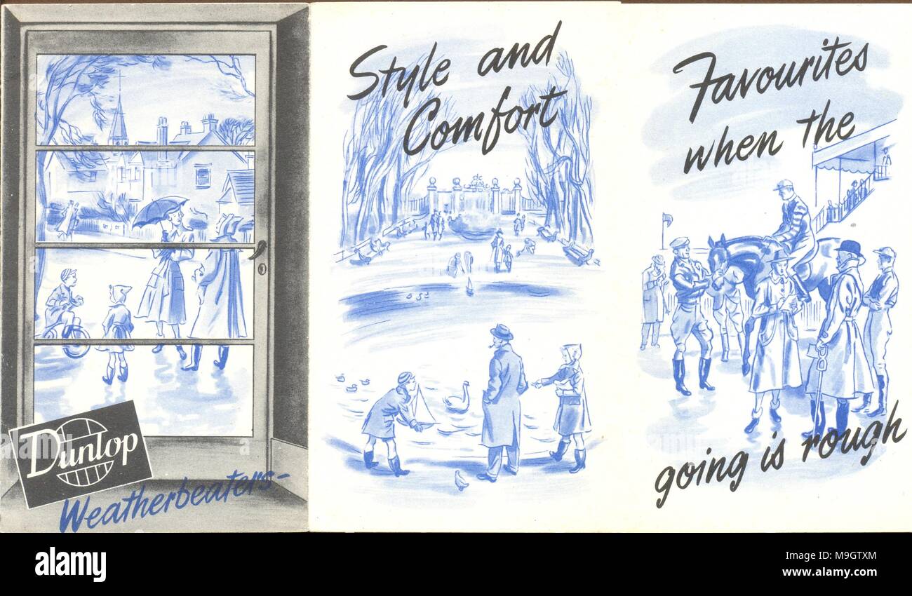 Gebrauchsinformation Werbung DUNLOP Gummistiefel 1951 Stockfoto