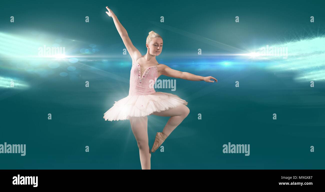 Ballet Dancer tanzen mit funkelnden Schönheit und Licht glühenden Stockfoto