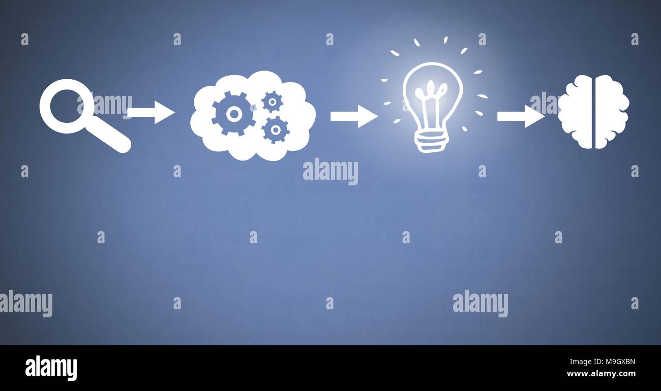 Idee denken und Brainstorming Prozess Symbole in der richtigen Reihenfolge Stockfoto