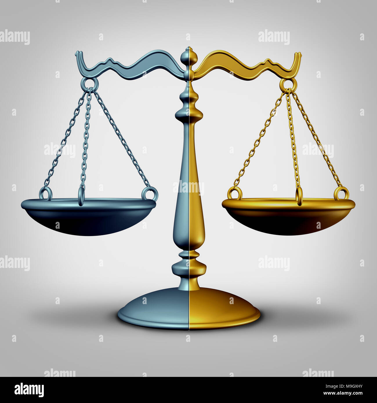 Fusion und Akquisition rechtliche Vereinbarung Konzept als Business Wettbewerb Strategie Idee mit zwei Stücken von Gerechtigkeit. Stockfoto