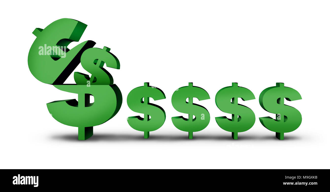 Geld verdienen und Profit Finanzkonzept als offene Dollarzeichen Produktion kleinerer Einkommen als 3D-Darstellung. Stockfoto