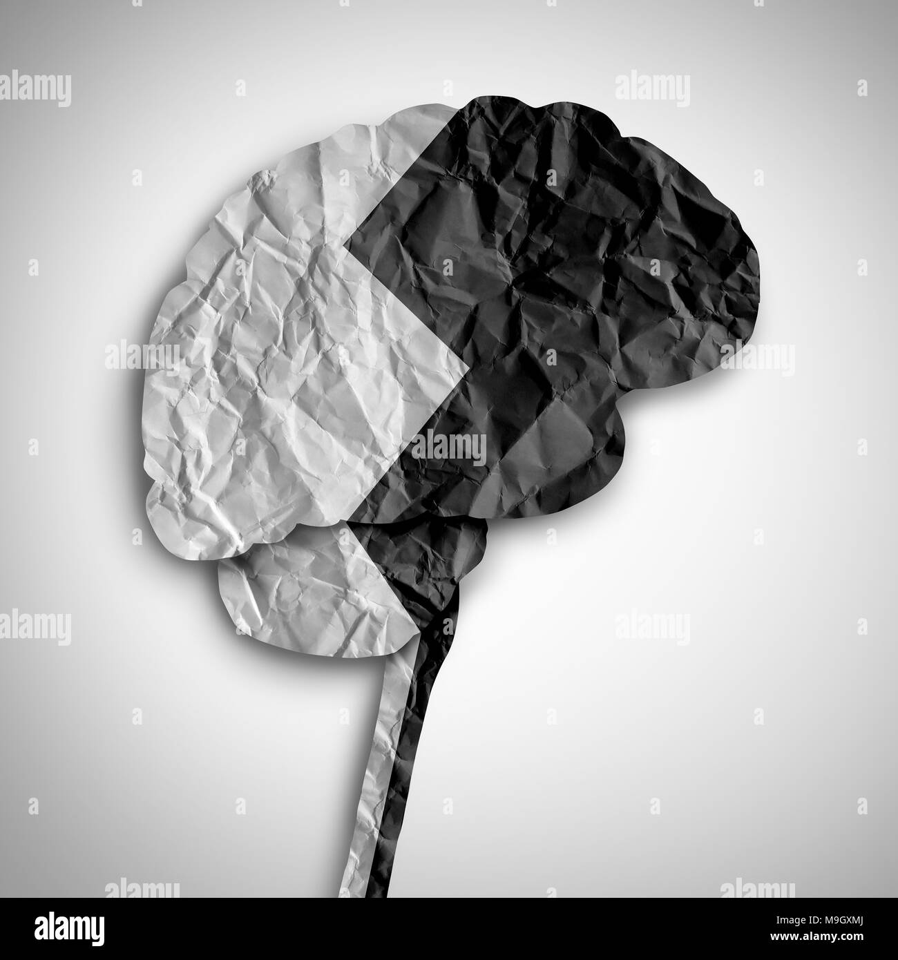 Bipolare Gehirnstörung, die als psychische Krankheit Konzept als denkendes menschliches Organ in Schwarz und Weiß als medizinische Symbol. Stockfoto