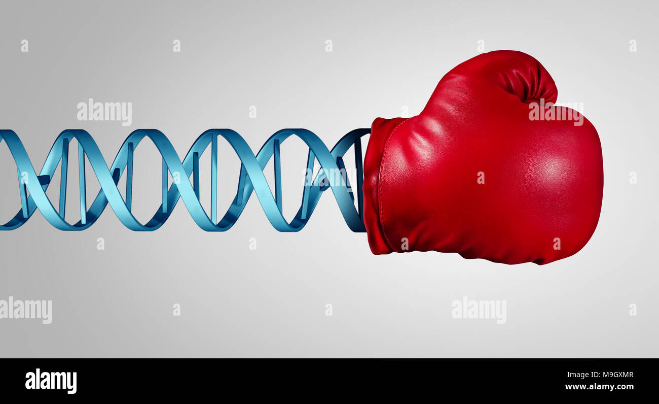 DNA von Genen und genetischen Chromosom medizinisches Konzept als bioscience Heilung und Behandlung von Krankheiten mittels Immuntherapie. Stockfoto
