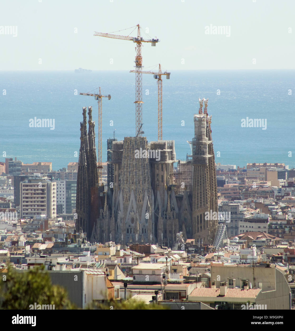 Die Sagrada Familia, der berühmten spanischen Architekten Antoni Gaudi" konzipiert sind, ist eine große Attraktion in Barcelona, Spanien. Stockfoto
