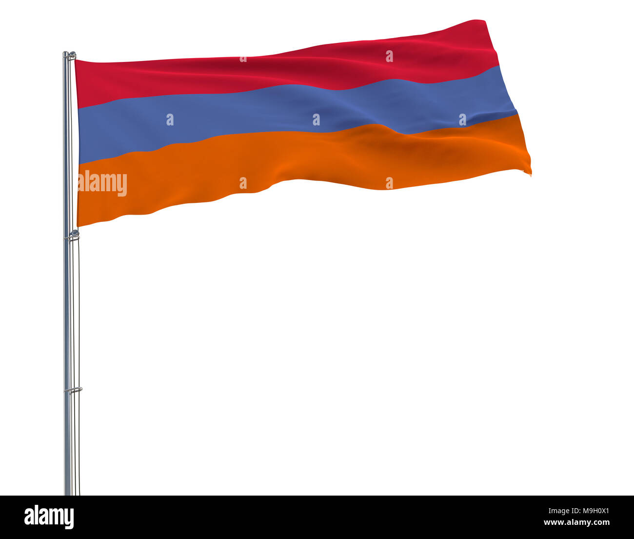 Variante der Flagge von Armenien mit alternative Farben auf dem Fahnenmast winken im Wind auf weißem Hintergrund Stockfoto