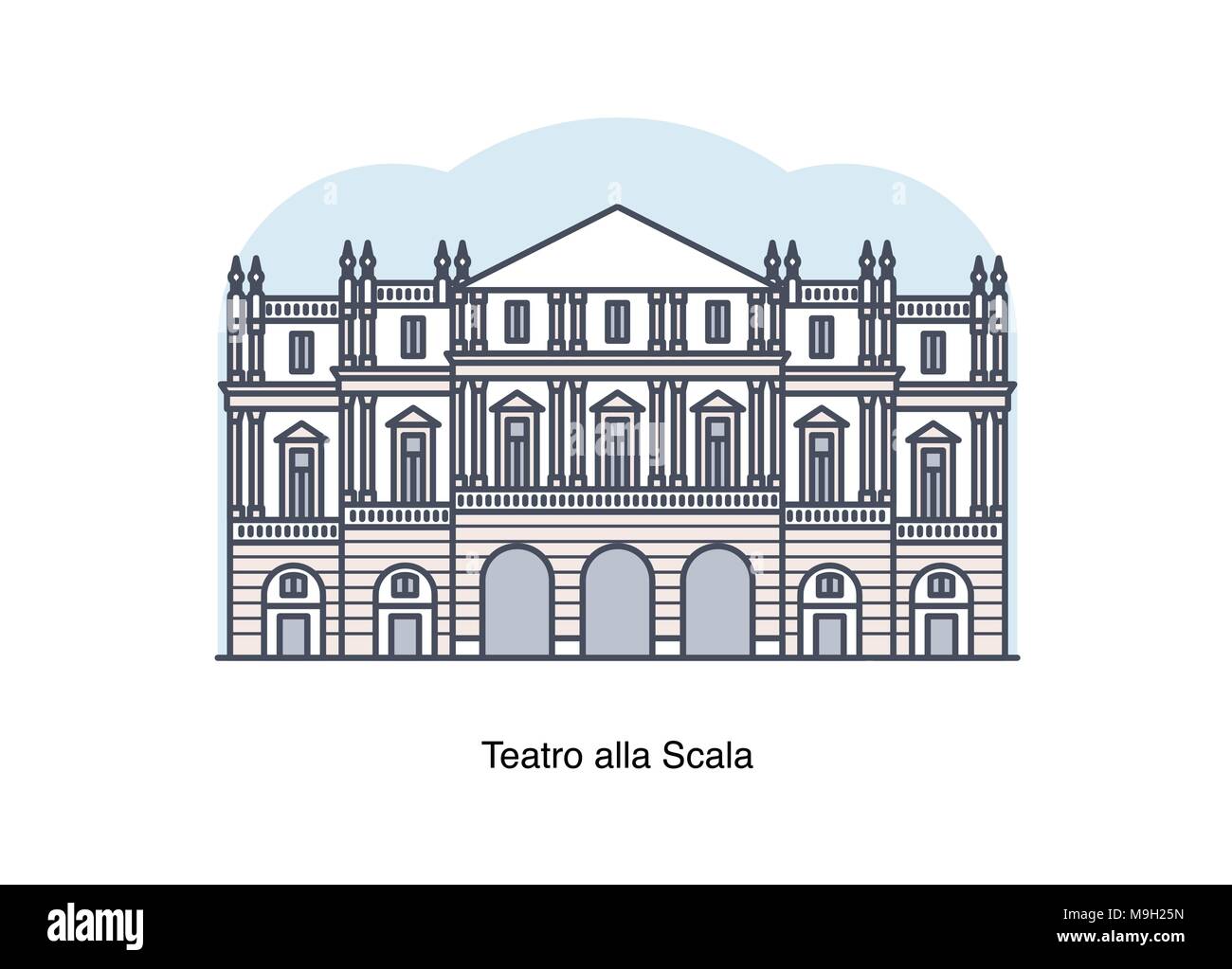 Vektor linie Abbildung des Teatro alla Scala (Mailänder Scala), Mailand, Italien. Stock Vektor