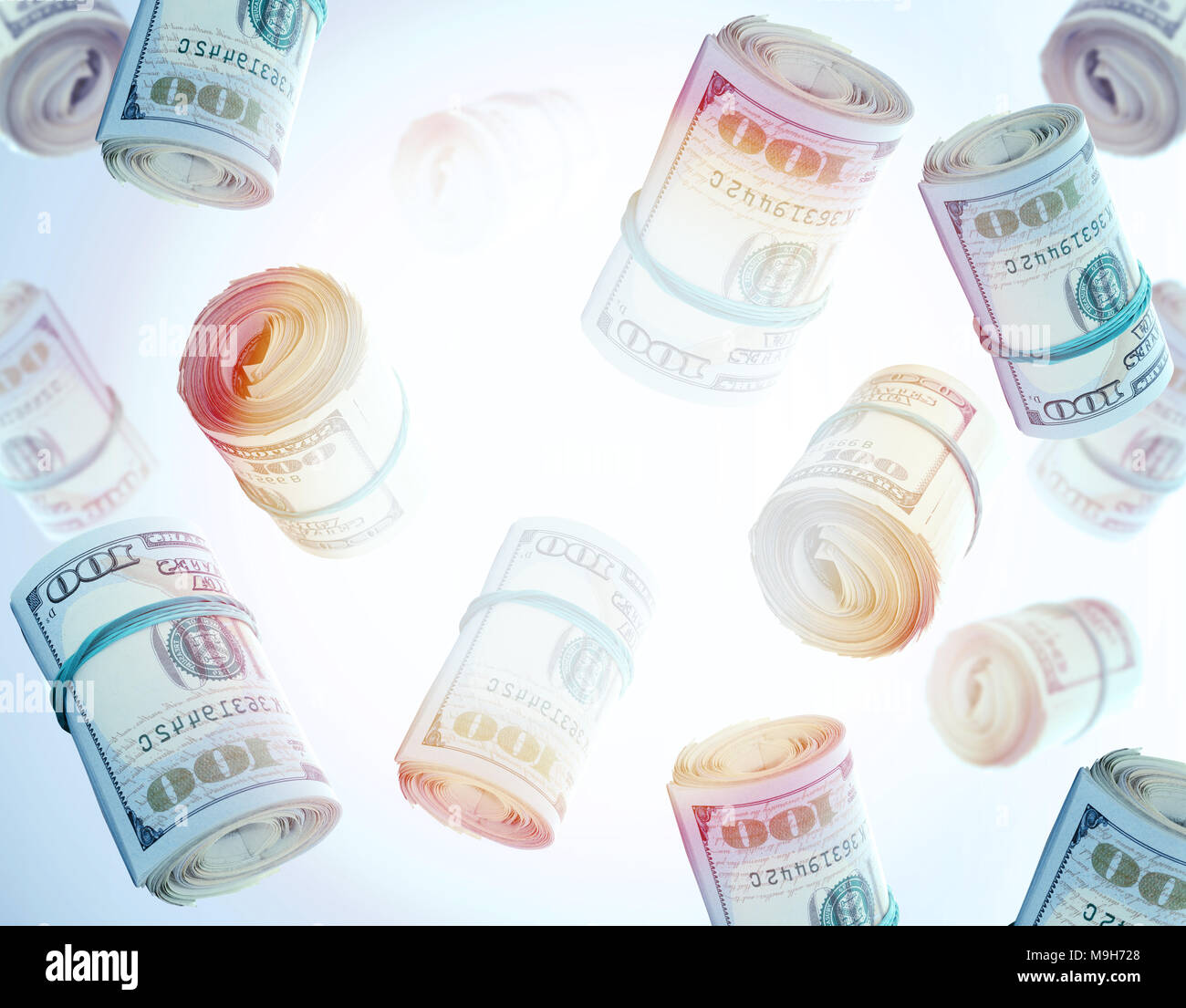 Fliegen Rollen von einem Hundert-euro-Scheine. Abstrakte Geld Hintergrund Stockfoto