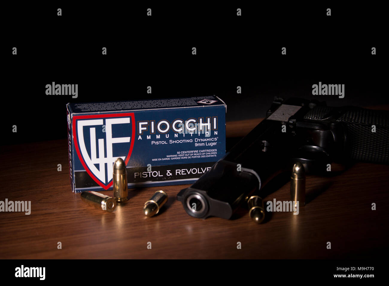 Fiocchi 9 mm Pistole Munition Stockfoto