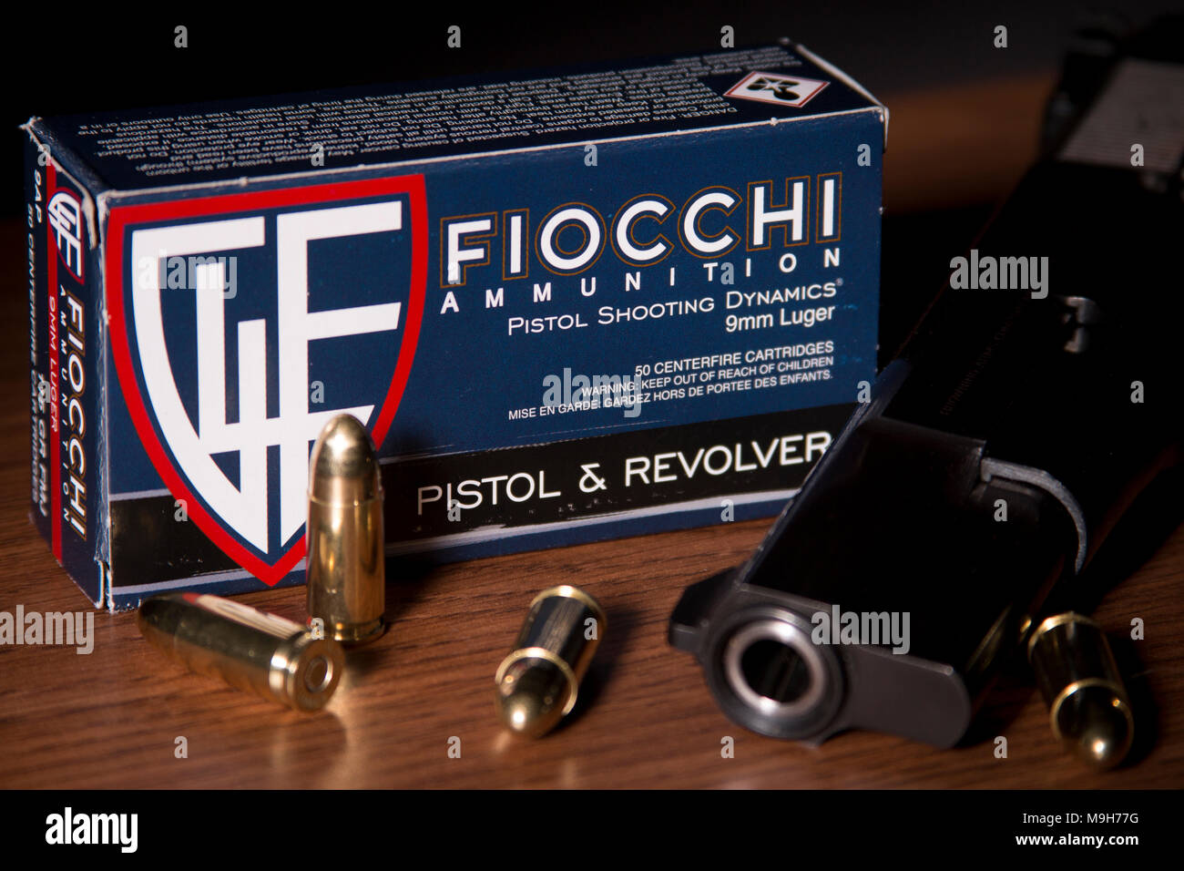 Fiocchi 9 mm Pistole Munition Stockfoto