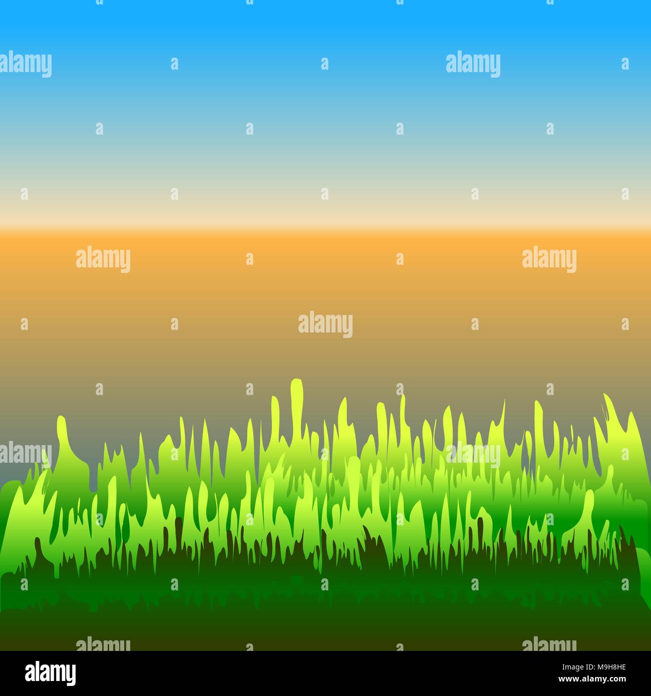 Abstrakte farbenfrohe Hintergrund der grünen, blauen und orangen Farben. Ähnlich Rasenfläche und klaren Himmel in der Morgen- oder Abenddämmerung. Stock Vektor