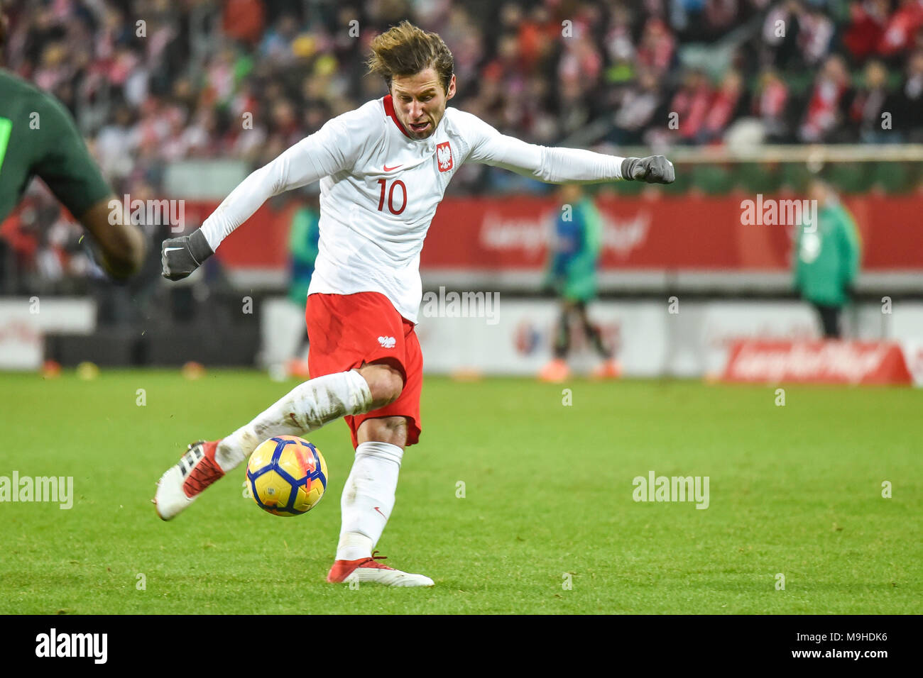 WROCLAW, Polen - 23. MÄRZ 2018: Freundschaftsspiel Polen vs Nigeria mit 0:1. In aktion Grzegorz Krychowiak. Stockfoto