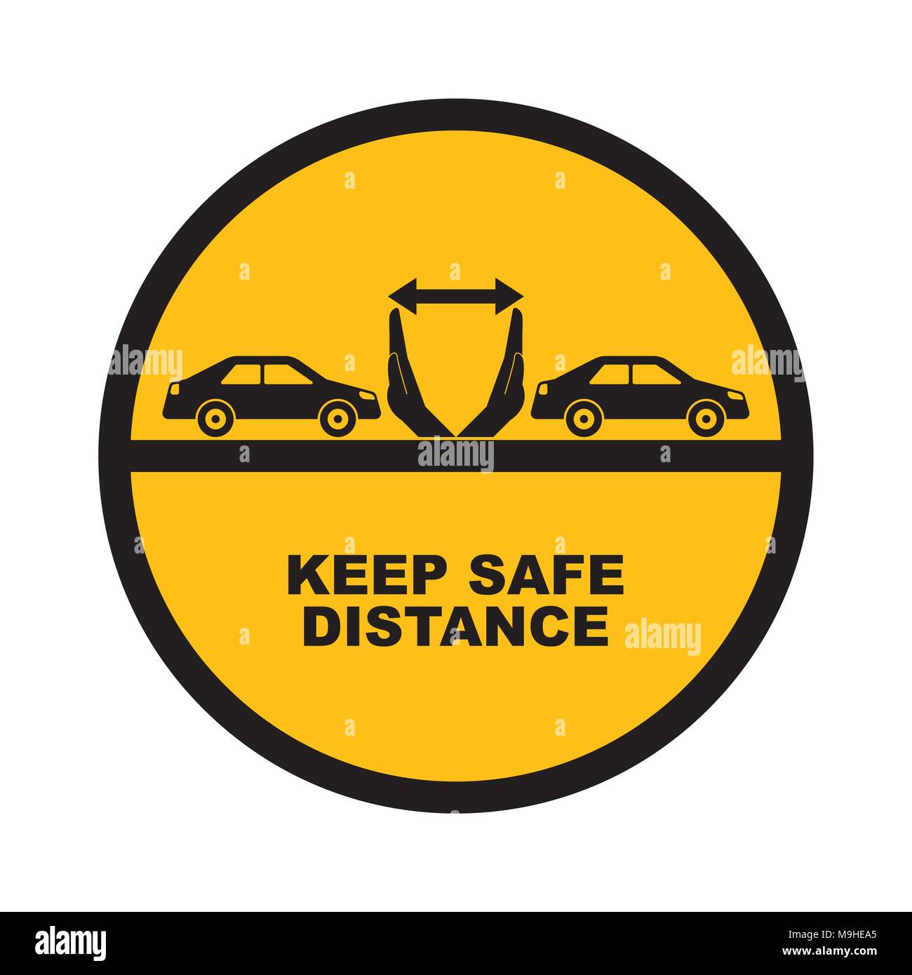 Hände auf die Abstände zwischen den Autos symbolisieren erhöhen. Das Konzept der Sicherheit und Ausfallsicherheit auf Straßen, die Beachtung der Verkehrsregeln. Ein Vektor Stock Vektor