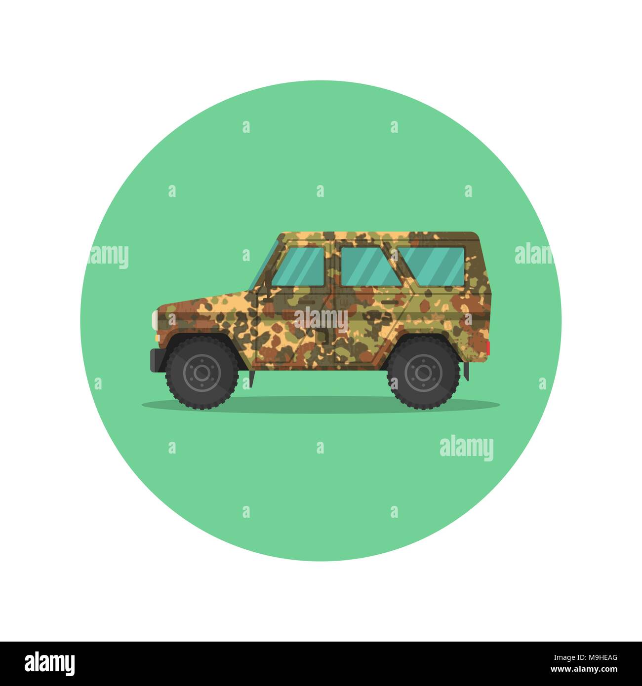 Auto Symbol Jeep. Die Armee SUV mit einer Camouflage abdecken von Khaki. Das Fahrzeug Der erhöhte Befahrbarkeit für Reisen, aktive Erholung, Jagd, eine sa Stock Vektor