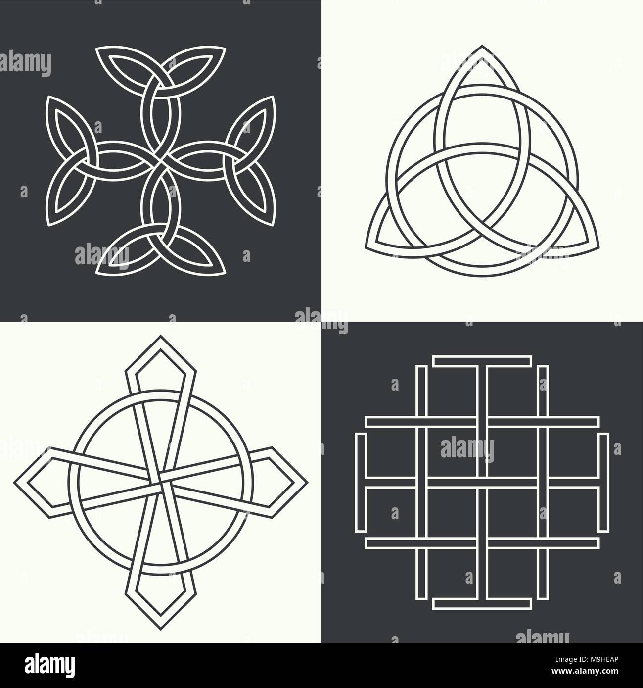 Satz der alten Symbole im linearen Stil ausgeführt. Keltische Zeichen, Knoten und interlacings. Konzept der Geheimen und Ursprung der Menschheit. Die Maskottchen und ch Stock Vektor