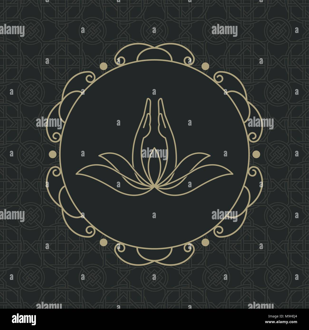 Yoga-Symbol. Logo Template auf blauem Hintergrund. Vektor Logo für das Spa Center, Yoga, Yoga Studio. Vorlage grafik design Element. Vektor illu Stock Vektor