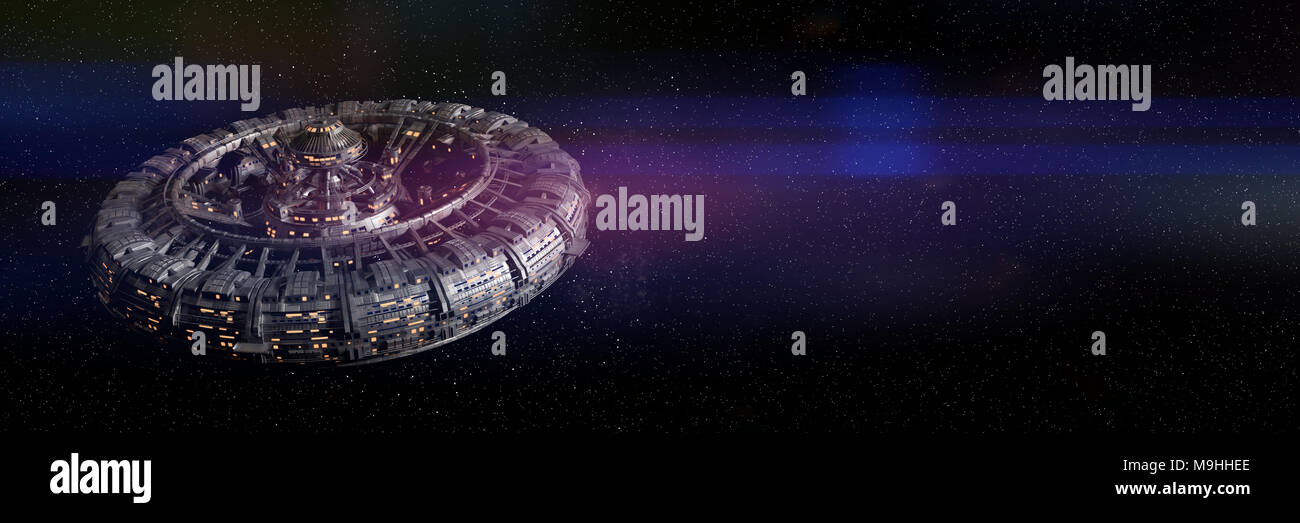 Raumstation und die schönen Sterne im leeren Raum (3d-science fiction Abbildung: Banner, Elemente dieses Bild von der NASA eingerichtet sind). Stockfoto