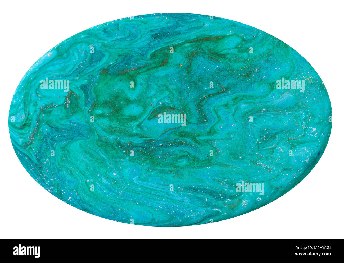 Marmor abstrakte Acryl Hintergrund. Natur blaue und grüne Marmorierung artwork Textur. Die Nachahmung vom Querschnitt eines Edelstein mit goldfarbenem Glitter. Stockfoto