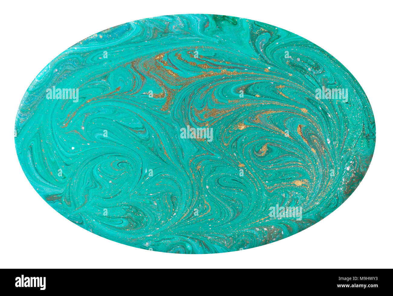Marmor abstrakte Acryl Hintergrund. Natur blaue und grüne Marmorierung artwork Textur. Die Nachahmung vom Querschnitt eines Edelstein mit goldfarbenem Glitter. Stockfoto