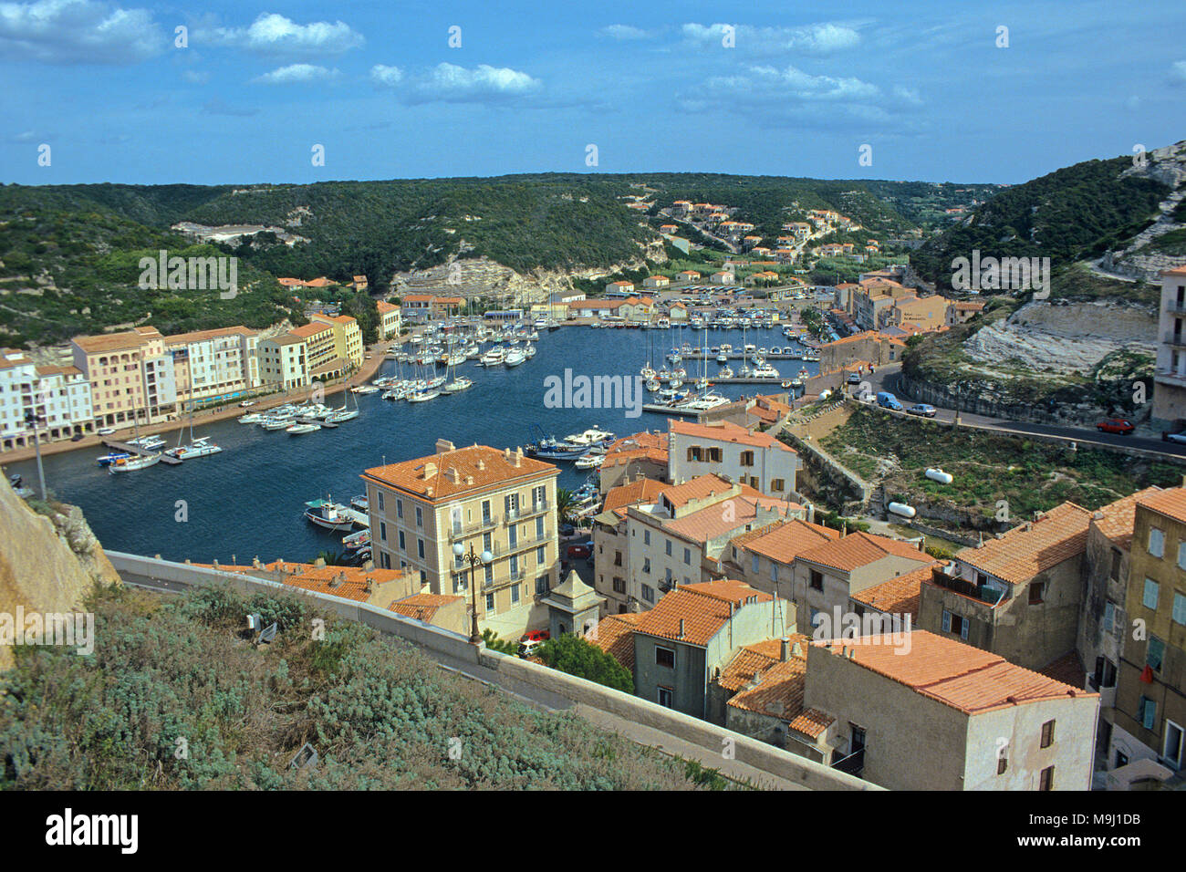 Fischerei- und Yachthafen von Bonifacio, Korsika, Frankreich, Mittelmeer, Europa Stockfoto