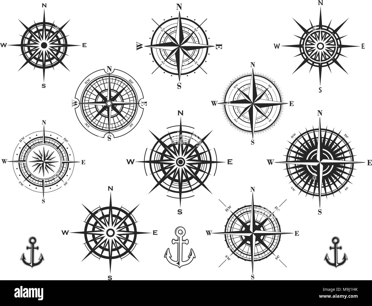 Satz von Kompass Rosen oder Wind Rosen Stock Vektor