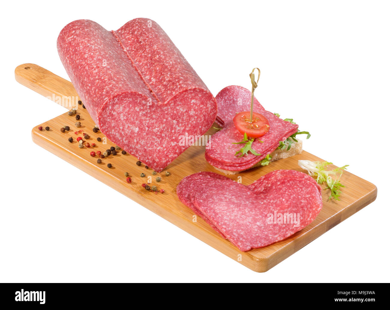 Salami in Herzform Stockfoto