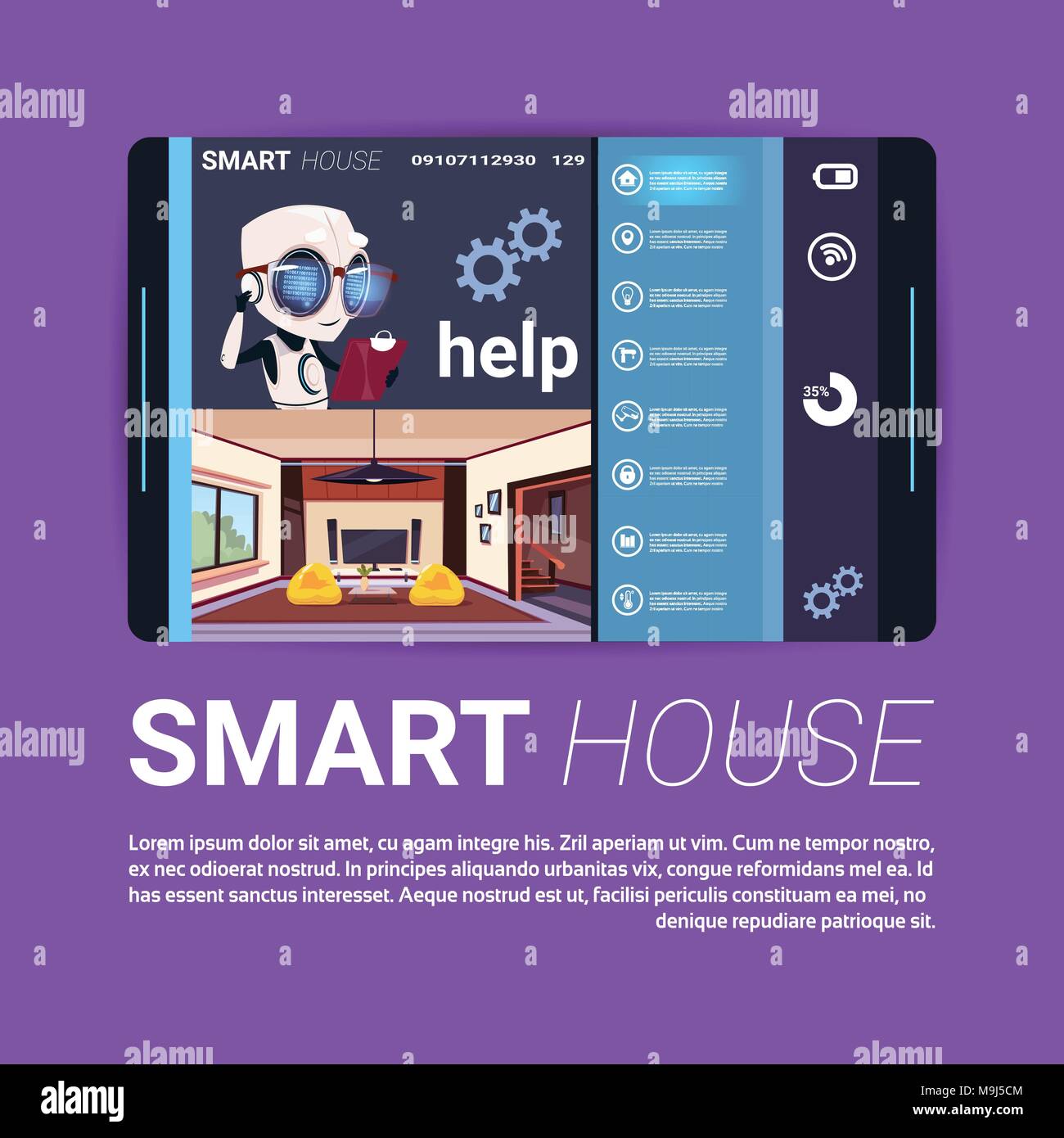 Digitale Tablet mit Smart House Control App Interface, moderne Technologie der Home Automation Konzept Stock Vektor