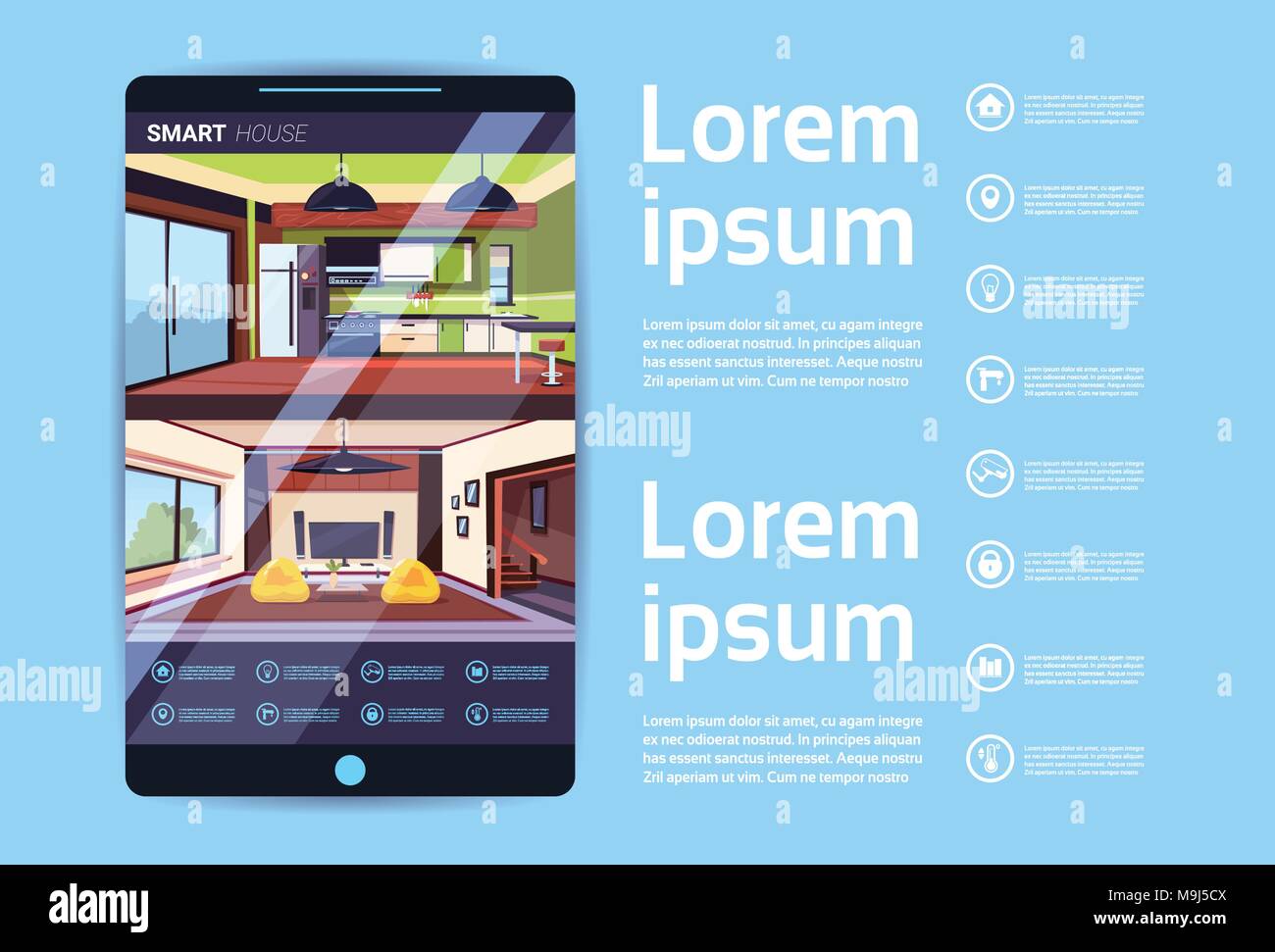 Digitale Tablet mit Smart House Schnittstelle, moderne Technologie der Home Automation Konzept Stock Vektor