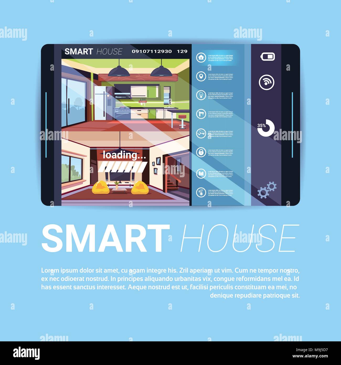 Digitale Tablet mit Smart House Schnittstelle, moderne Technologie der Home Automation Konzept Stock Vektor