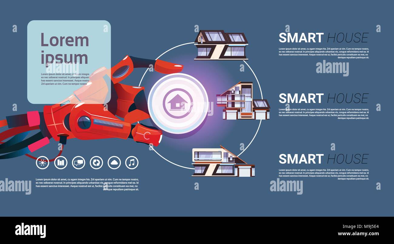 Robotic Hand über Smart House Schnittstelle Controlling Technologie der Home Automation Konzept Stock Vektor