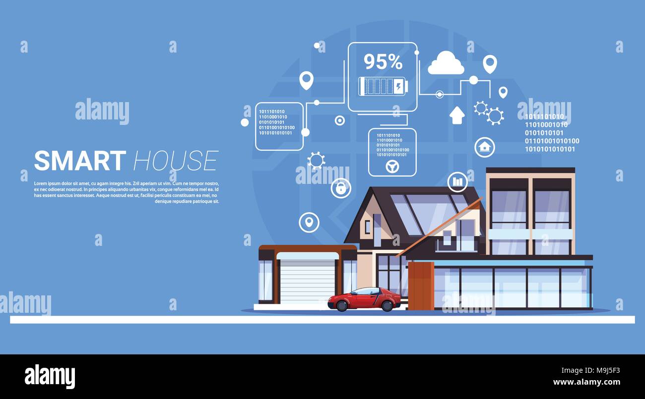 Smart House Technology Home Automation Konzept Vorlage Infografik Hintergrund Stock Vektor