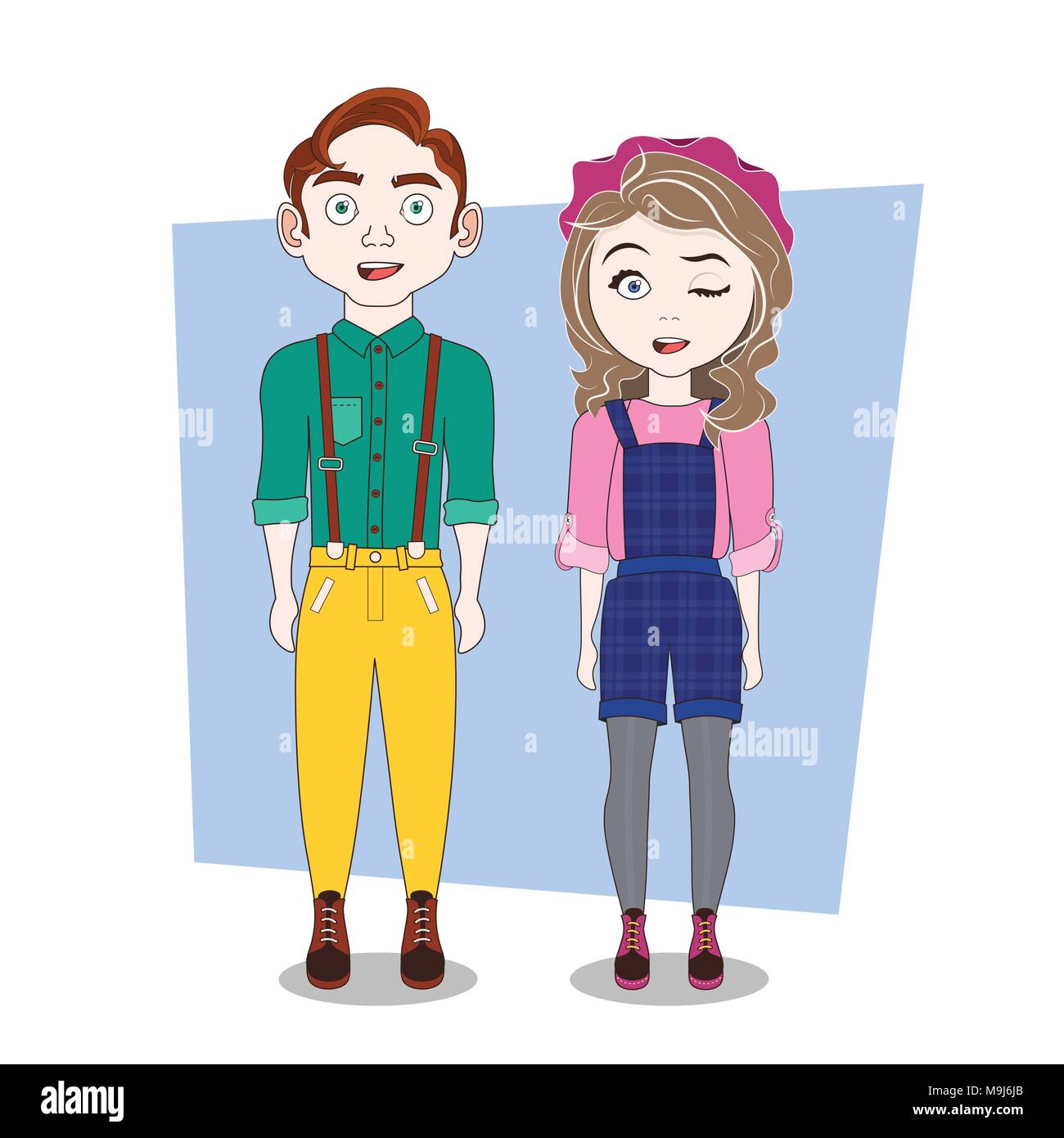 Paar der jungen Menschen in Freizeitkleidung Hipster, Mann und Frau in voller Länge Stock Vektor
