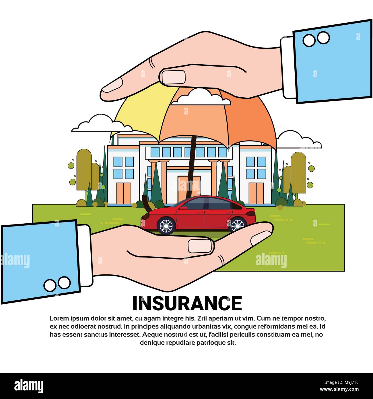 Insurance Services Konzept Mit Hand Haus Und Auto Rechtsschutz