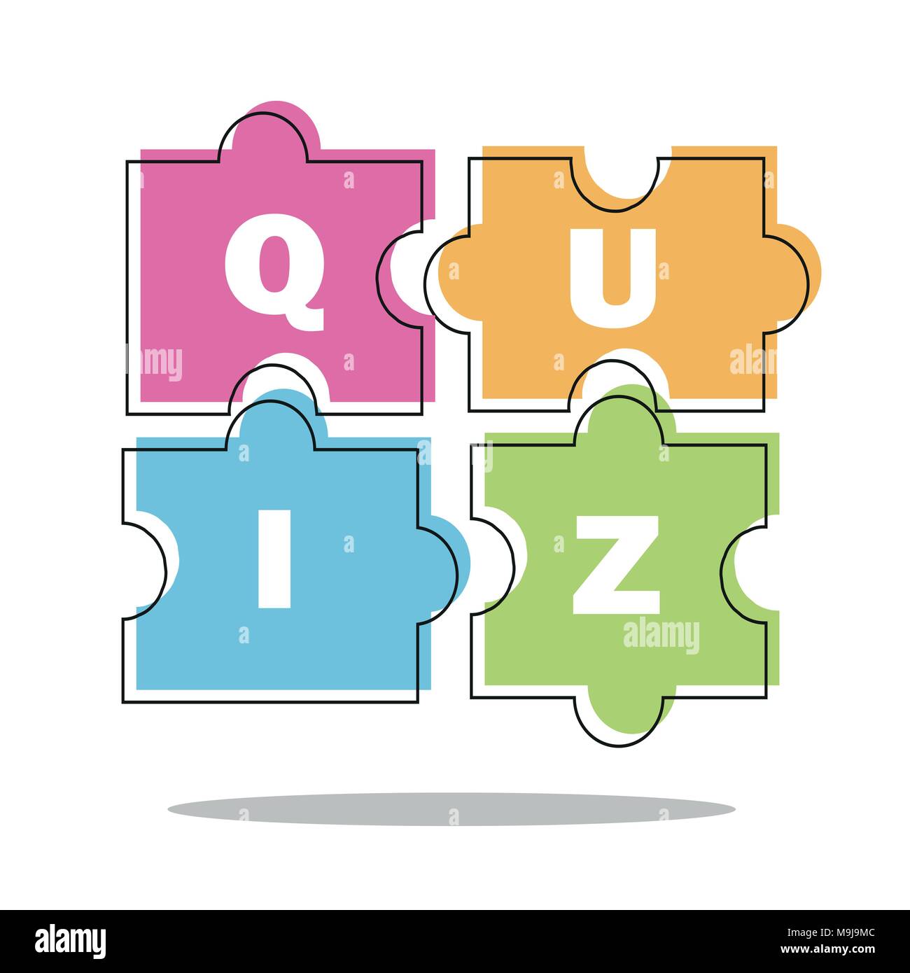 Quiz thin line"-Konzept. Vector Illustration - Puzzle farbige Stücke Stock Vektor