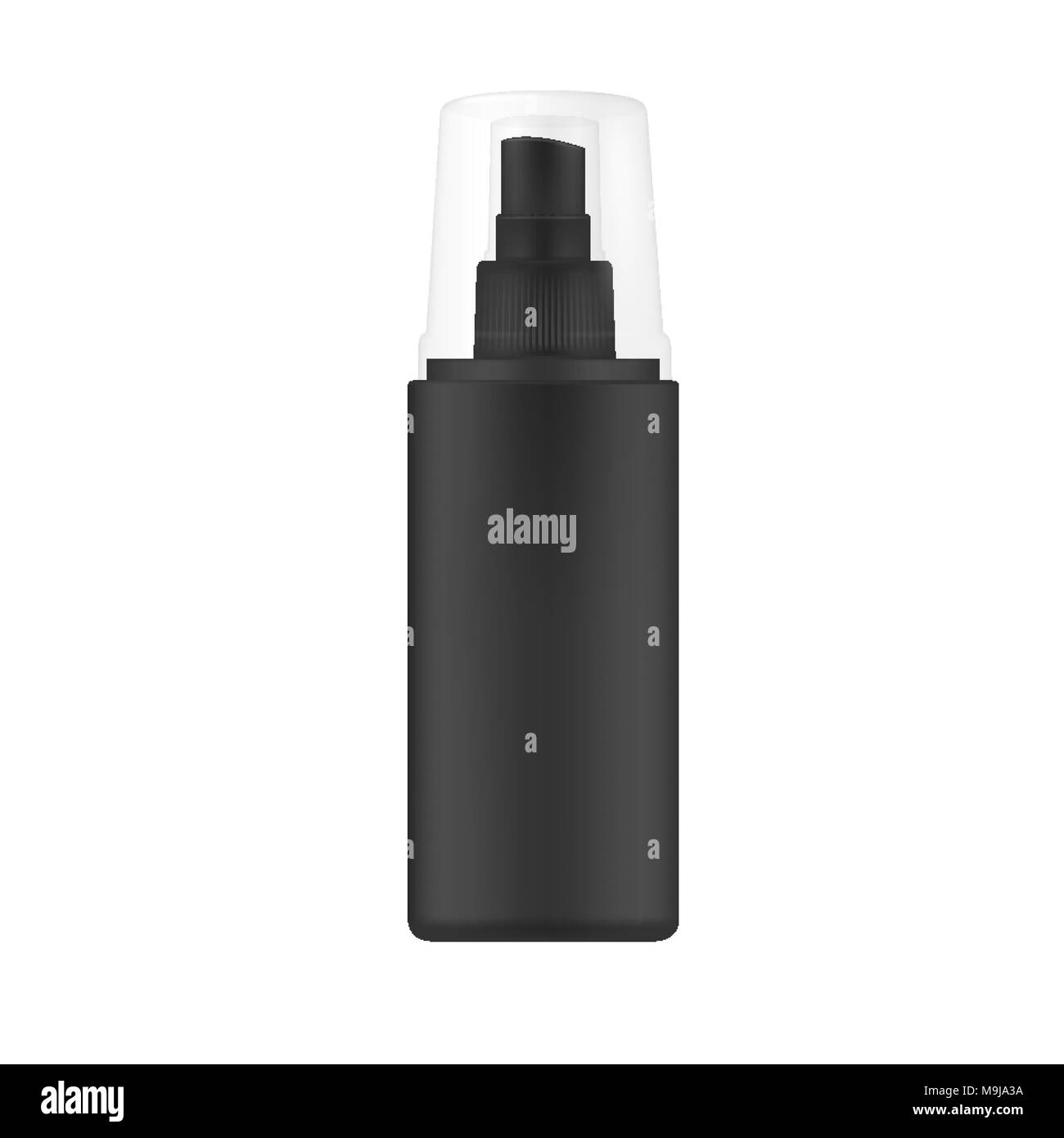 Schwarz Sprühflasche mit transparenter Kappe. Stock Vektor