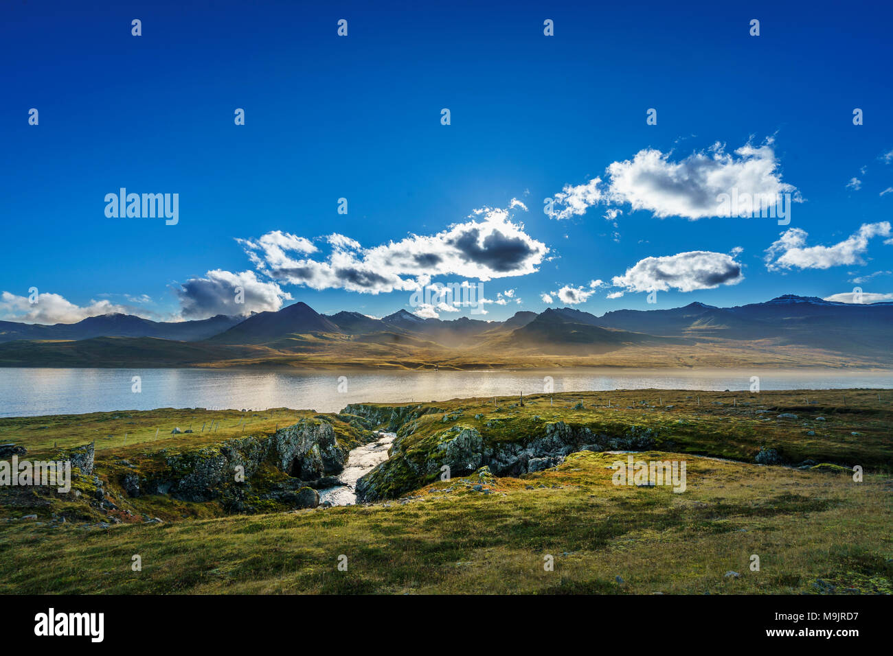 Lava Landschaft im Herbst, Fáskrúdsfjördur, Ost Island Stockfoto
